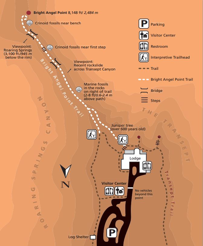 Bright Angel Point Trail Map - North Rim Grand Canyon